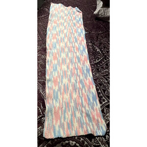 Handmade Crochet Baby Afghan Blanket Pink & Blue Unisex Crib runner knit 52x14